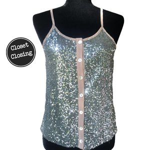 🍀[Daytrip] Sage & Tan Sequin Tank | Size S